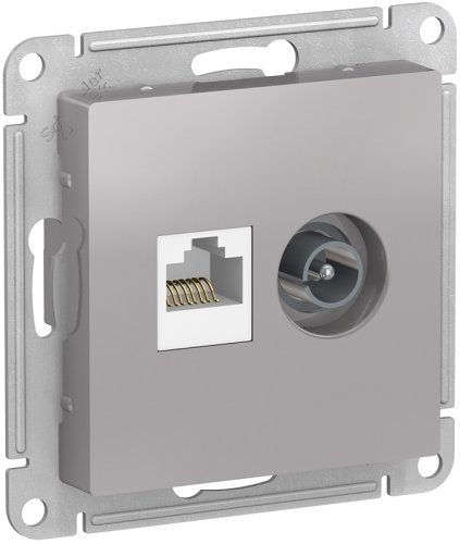 Розетка RJ45+TV Оконечная без рамки Systeme Electric AtlasDesign 2-м. алюминий фото Розетка RJ45+TV Оконечная без рамки Systeme Electric AtlasDesign 2-м. алюминий картинка